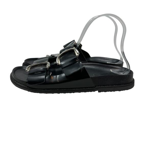 Zara Slide Sandals Buckles Double Strap Faux Leather Black Size 41 US 10 - Picture 9 of 14